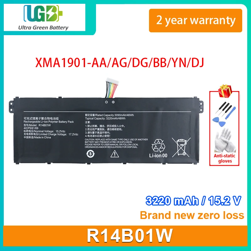 

UGB New R14B01W Laptop Battery For Xiaomi Redmibook 14 16 Inch XMA1901-AA/AG/DG/BB/YN/DJ XMA2002 Ryzen R5 4ICP5/6/70 15.2V