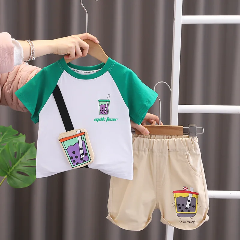 

2024 New Toddler Summer Outfit for Kids Cartoon Fashion O-neck Pullover Short Sleeve T-shirts Tops and Shorts Boys Clothes Set
