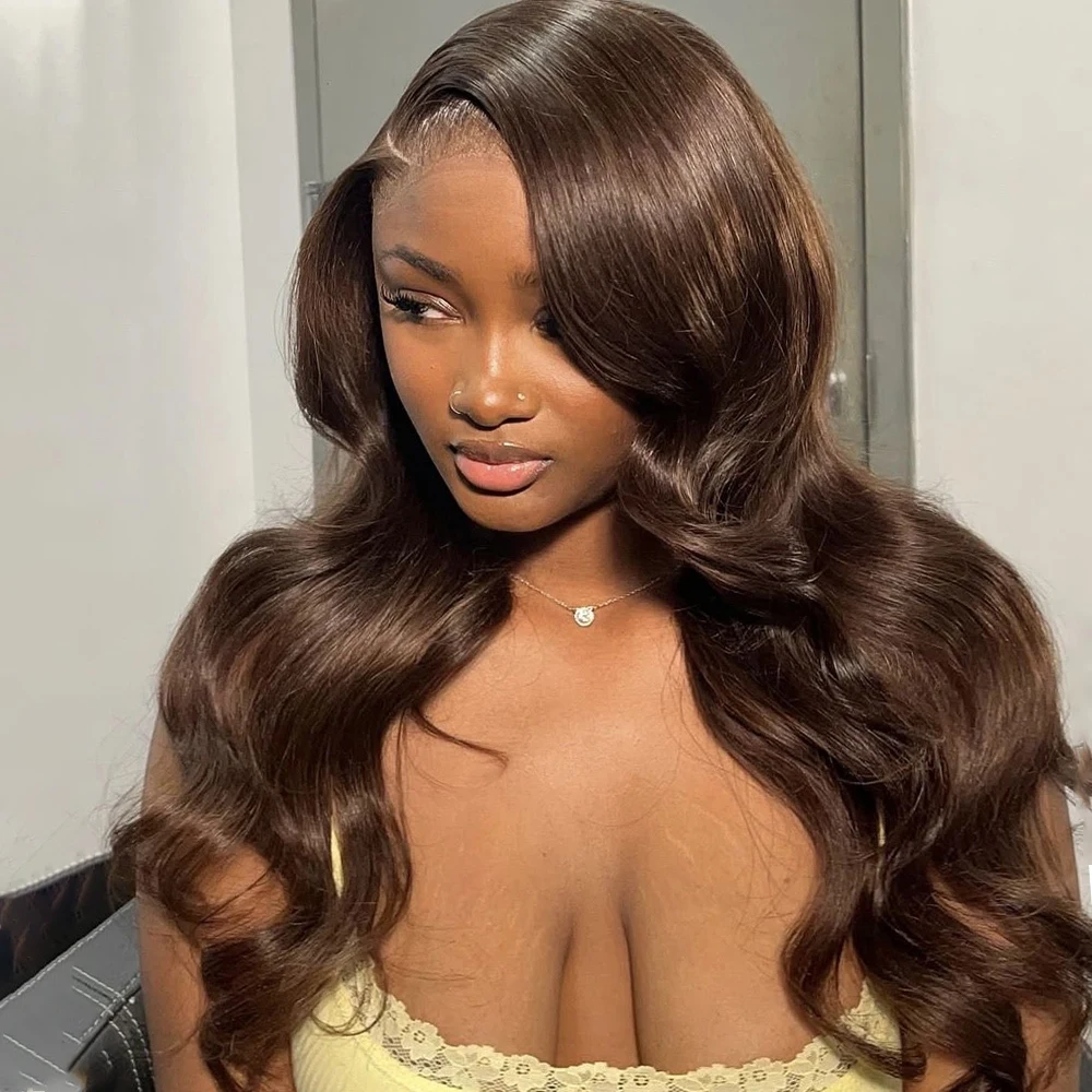 

Body Wave Chocolate Brown 13X6 Lace Front Wigs Human Hair Pre Plucked Brown 13X4 HD Lace Frontal Human Hair Wigs For Women