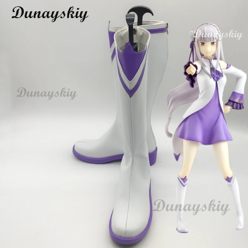 

Re:Zero kara Hajimeru Isekai Seikatsu Emilia Cosplay Shoes Life in a Different World from Zero Emilia Knee Length Boots