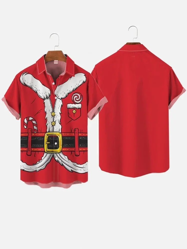 Candy Santa Costume Printing Short Sleeve Shir 3D Printed Christmas Shirt Men's Hawaiian Shirt