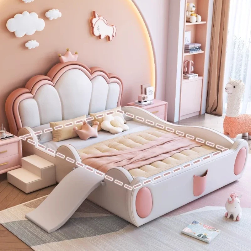 Princess Pretty Luxury Childrens Bed Girls Modern Cute Villa Loft Bed Queen Size Kids Cama Box Casal Bedroom Set Furniture