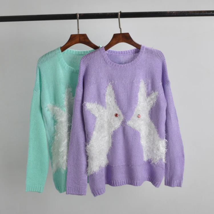 

Autumn Winter round Ne Pullover Embroidered Loose Long Sve Women's Commute Sweater Comfortable Breathable Cartoon Design