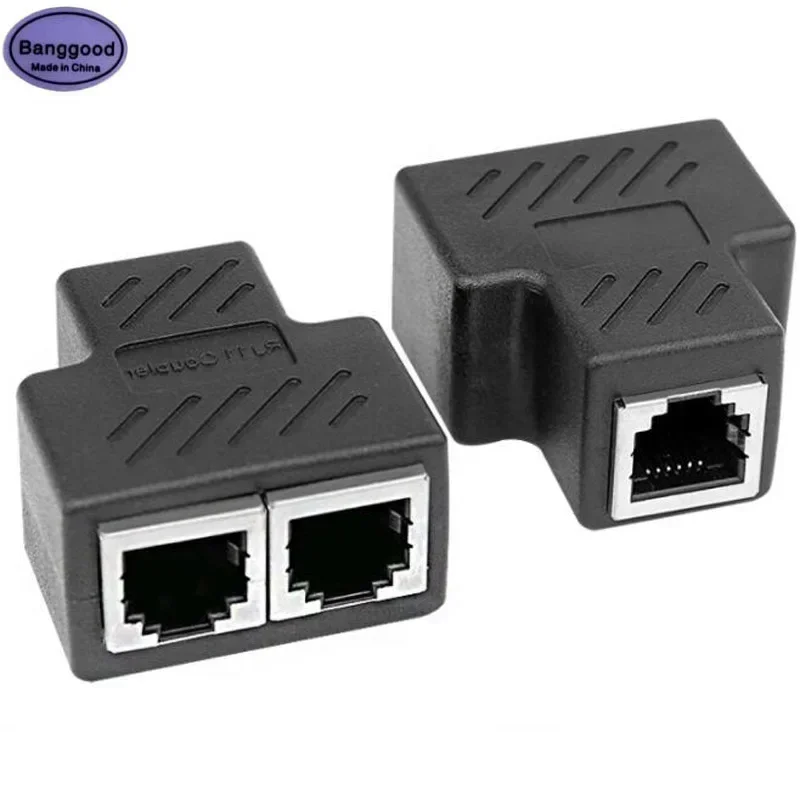 Lote 2 peças banggood 1 a 2 vias rj45 fêmea divisor soquete adaptador de cabo de rede lan ethernet conector adaptador para pc laptop