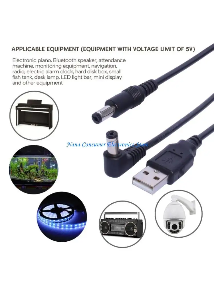 G7NE Convenient 1m USB to DC5.5 x 2.1mm Charging Cord Compatible for Hard Drive Enclosures, Mini Fish Tanks, and Desk Lamps