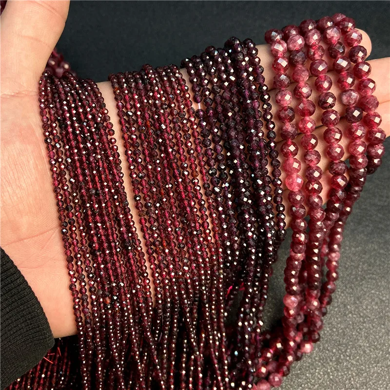 15 Inches Natural Faceted Garnet Stone Bead 2/3/6MM Fine Red Stones Loose Beads DIY Accessories For Jewelry Making Supply