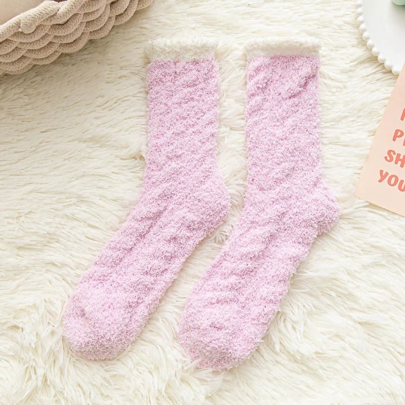 Women's One Pair Coral Velvet Socks Padded Thickened Home Floor Socks Warm Sleep Socks Wool Socks