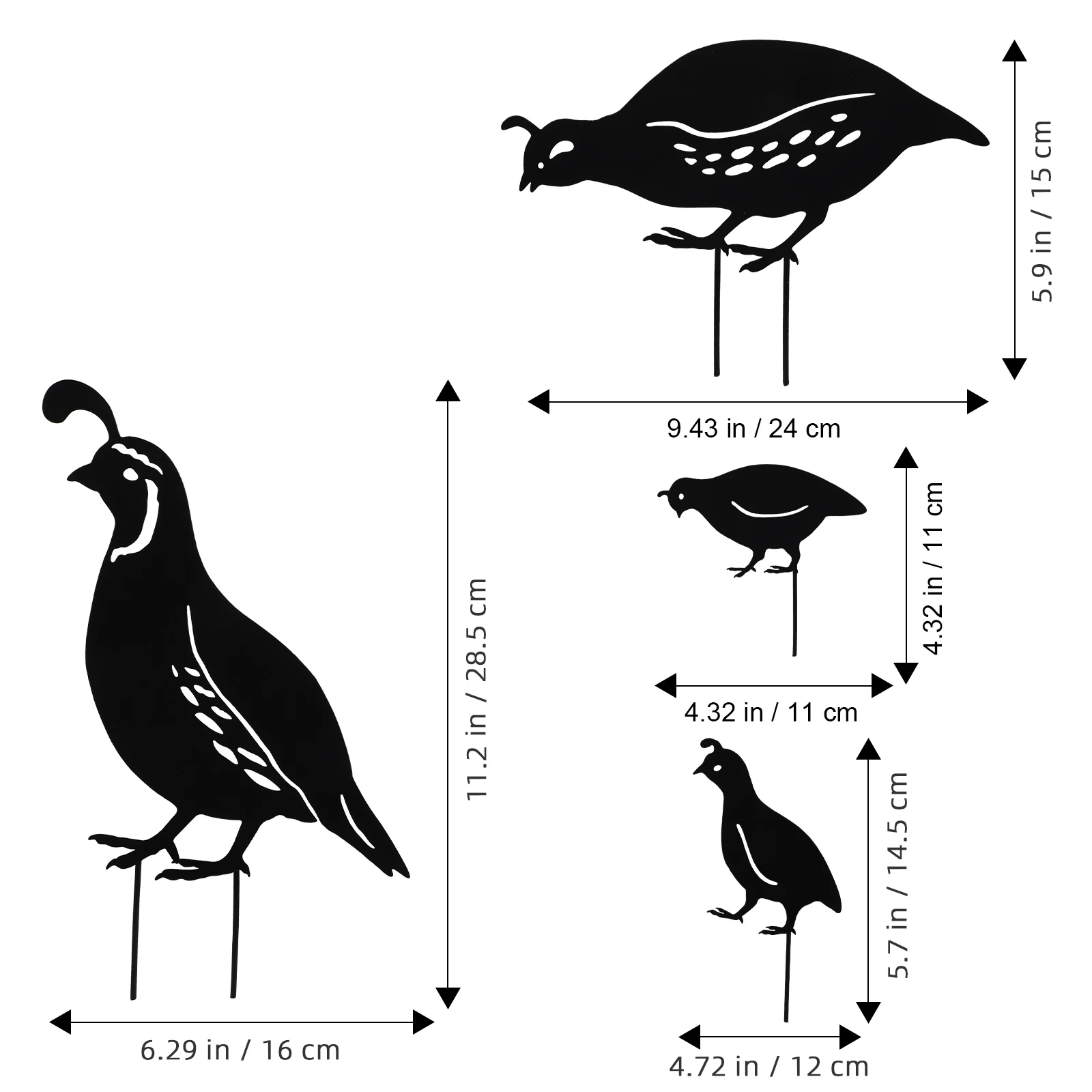 Quail Garden Insert Wrought Iron Ornaments Plants Decor Metal Lawn Decoration Bird Black