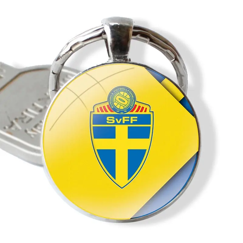 Swedish sweden flag Keychain Handmade Glass Cabochon Key Ring Holder Pendant Key Chains