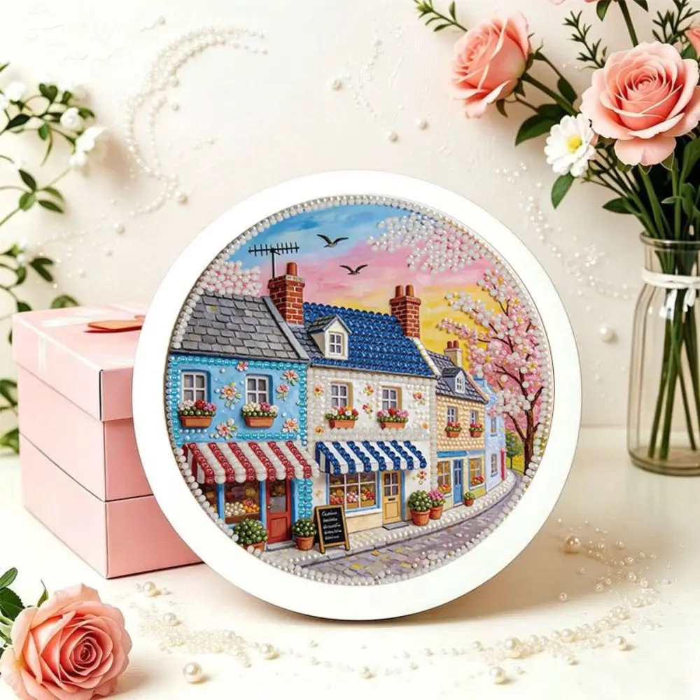 Whale Round Shape Pearl Painting Flower 20cm DIY Painting Material Pack Hand-Pasted Self-Adhesive Paintings Bedroom Decorative