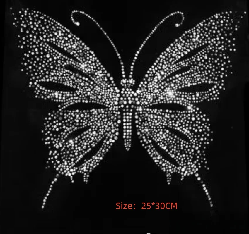 

Butterfly Hot Fix Rhinestone Transfer Motifs Iron on Applique Patches AB Or White Color for Shirt Design