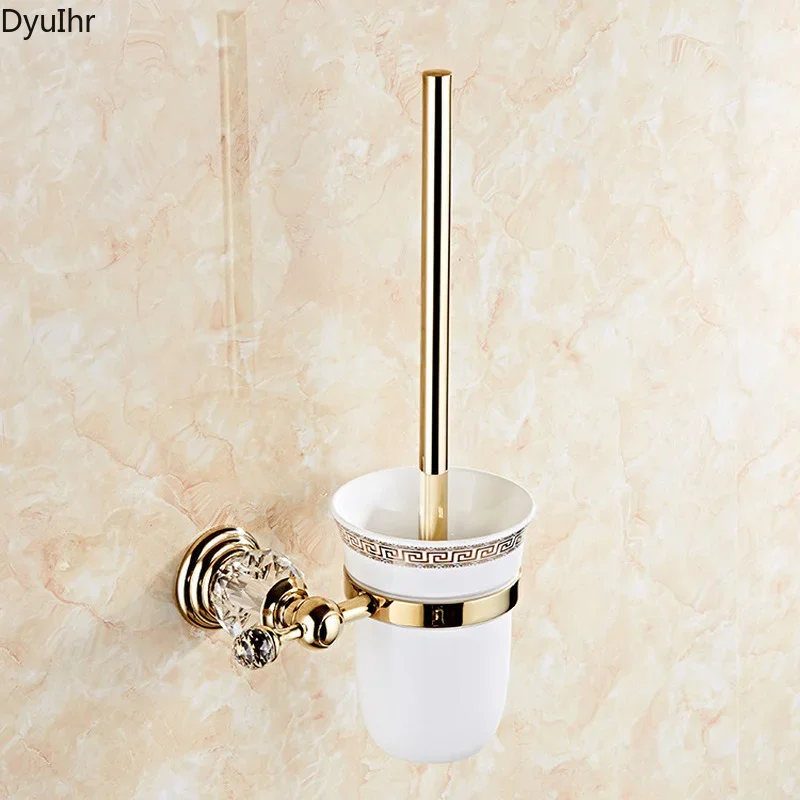 1pcs stainless steel golden crystal toilet brush holder toilet cleaning toilet brush head storage bathroom accessories