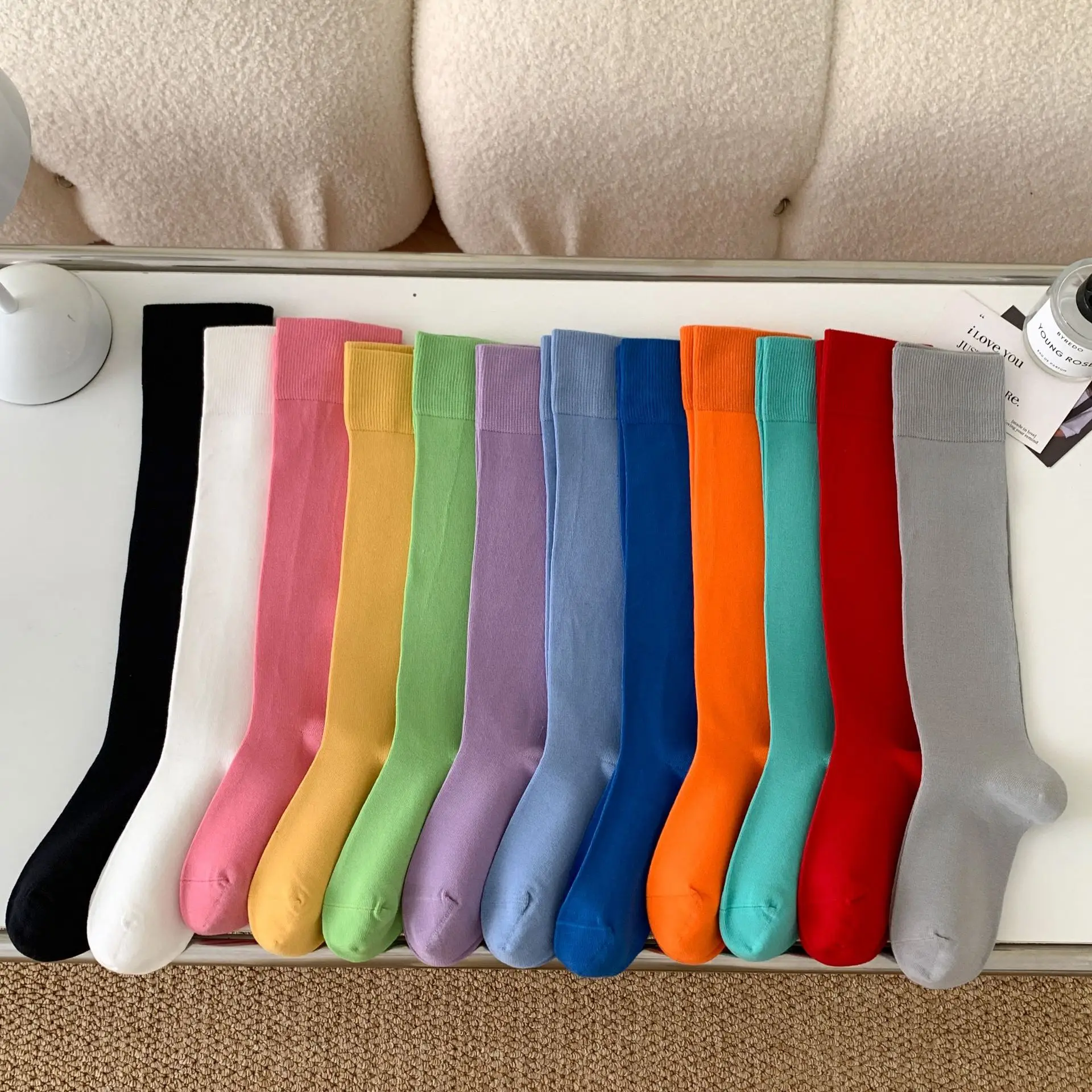 Dopamine Calf Socks, Children's Pure Cotton Socks, Boneless Candy Colored Mid Tube Socks, Knee Length Slim Leg Long Tube Socks