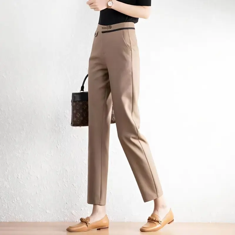 

Spring and Autumn Women's Splicing High Waist Slim Halun Pants Button All Match Pockets Fashion Casual Commuter Trousers