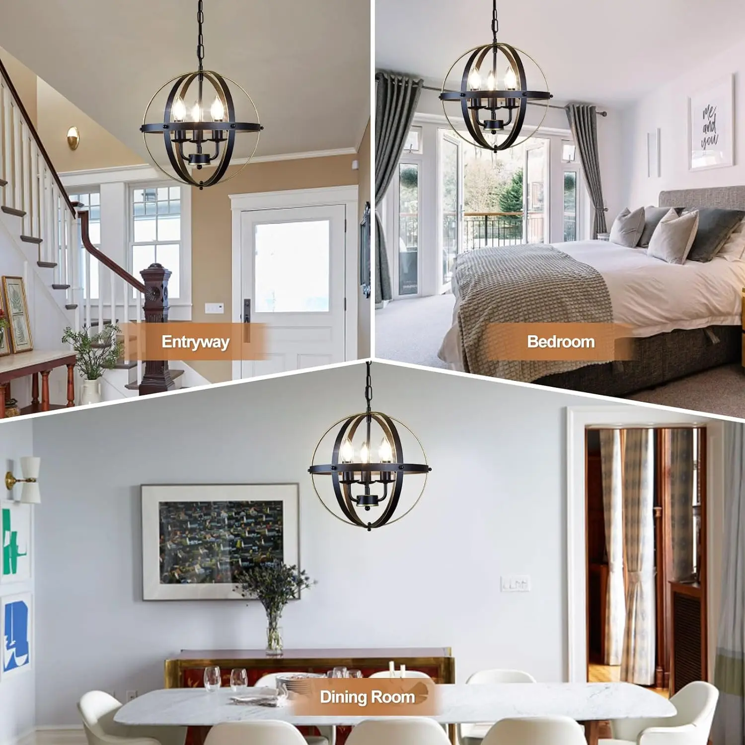 Imagem -02 - Globe Chandelier Lighting For Farmhouse Hanging Ceiling Light Fixture For Kitchen Dining Room Living Hallway Bedroom