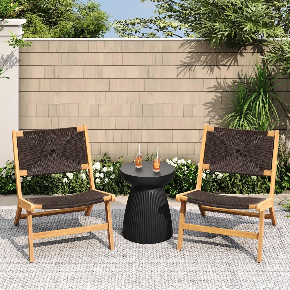 

Acacia Wood Outdoor Lounge Chairs Set of 2,Weather-Resistant Natural PE Wicker,Easy Assembly Armless Patio Chair