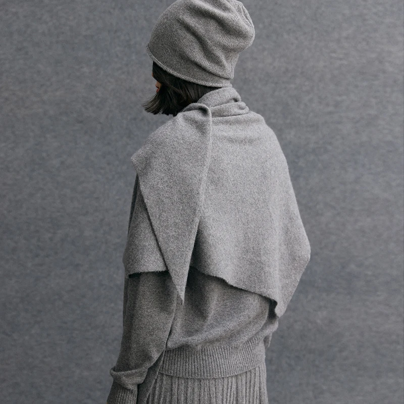 Szal damski ze 100% kaszmiru, prosty styl, trójkątne szale, jesienno-zimowa, jednolita dzianina kaszmirowa, luksusowy szal