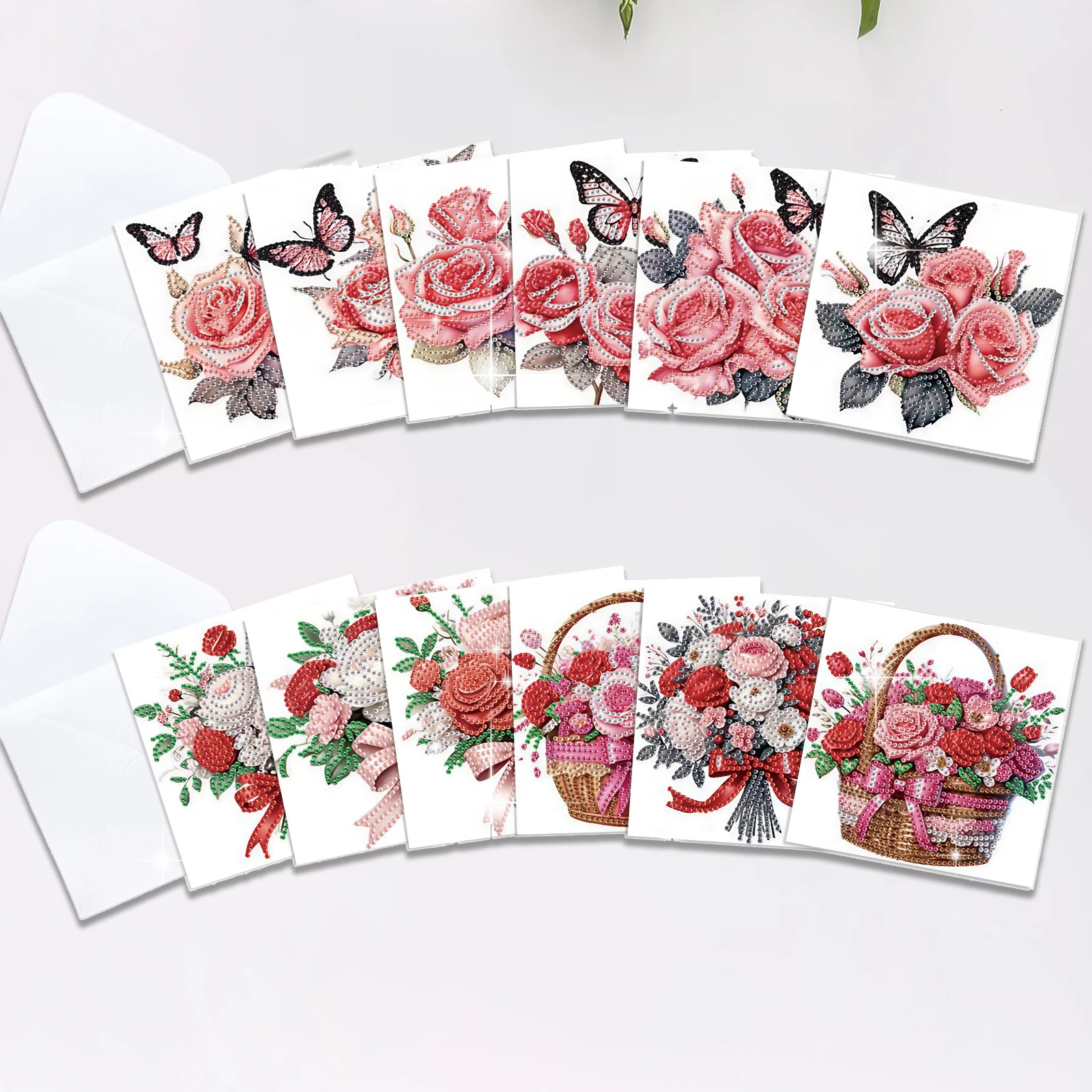 

12Pcs Diamond Art Painting Greeting cards Kits for Adult,flower bouquet Greeting cards Diamond Art cards for Creative Decor Gift