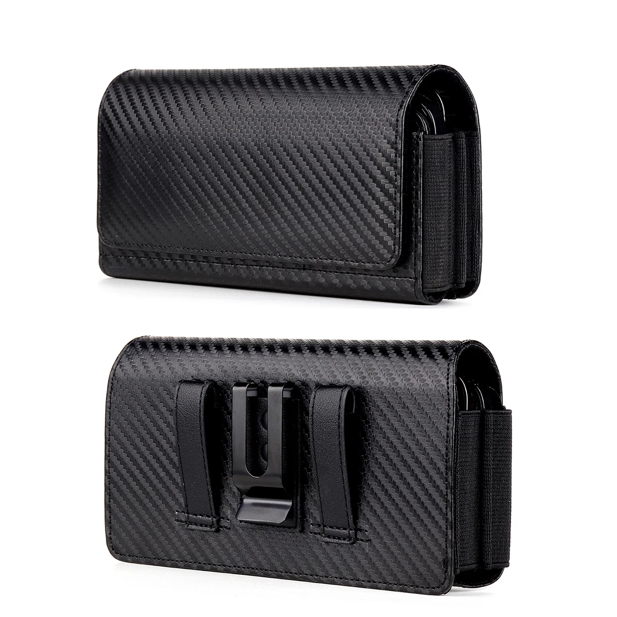 Carbon Fiber Pattern Universal Double Layer Phone Bag Case Pouch for 6 -7\