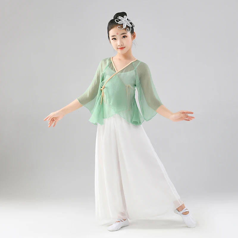 

Gril Classic Chinese National Dancewear Chinese Yangko Practice Outfit Elegant Kids Hanfu Yoga Stage Perfromance Clothing