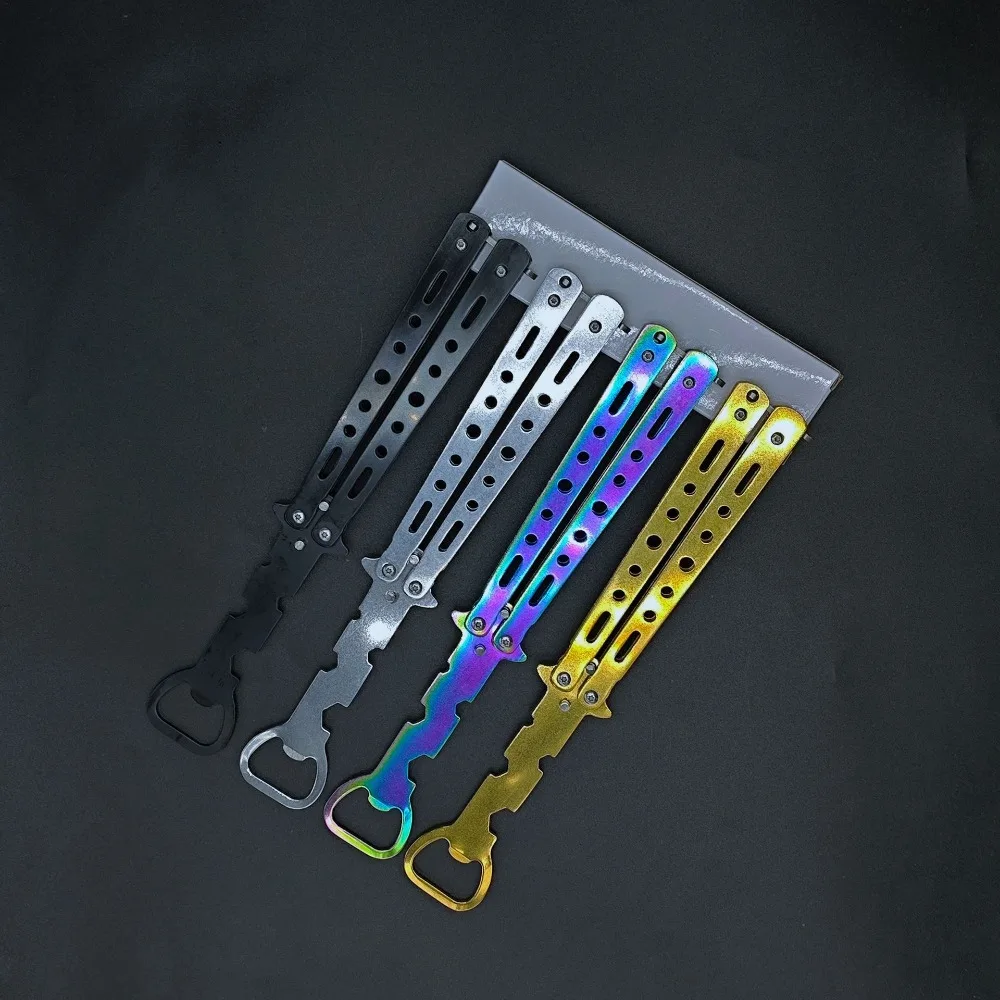 

Butterfly Knife Beginner Trainer Transformable Blunt Balisong Pocket Trainer Foldable Butterfly Bottle Opener Hand Tool for Game