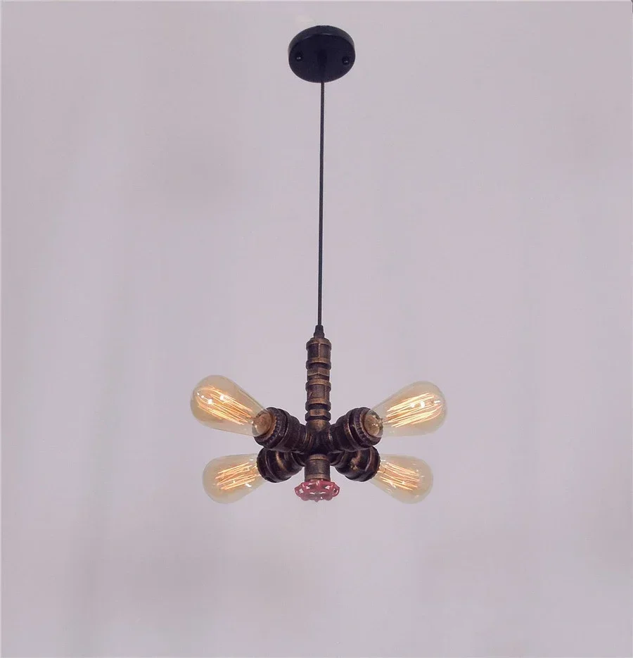 

Industrial Vintage Water Pipe Pendant Light Chandelier Rustic Ceiling Lamp with 4 Bulb Sockets for Home Shop Lighting Fixture