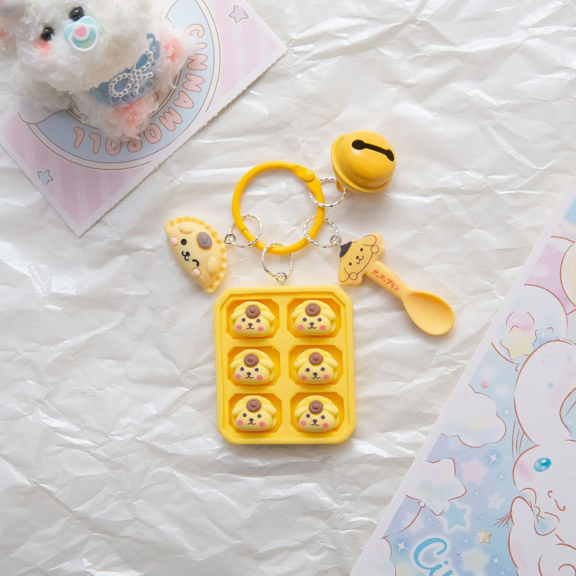 Sanrio New Cartoon Creative Dumpling Plate Bento Resin Keychain Pendant Cute And Exquisite Girl Gift