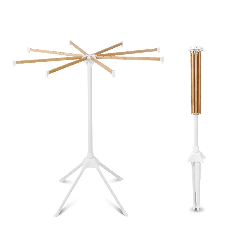 Folding bamboo cloth drying rod floor-to-ceiling drying rack tripod wooden laundry rack