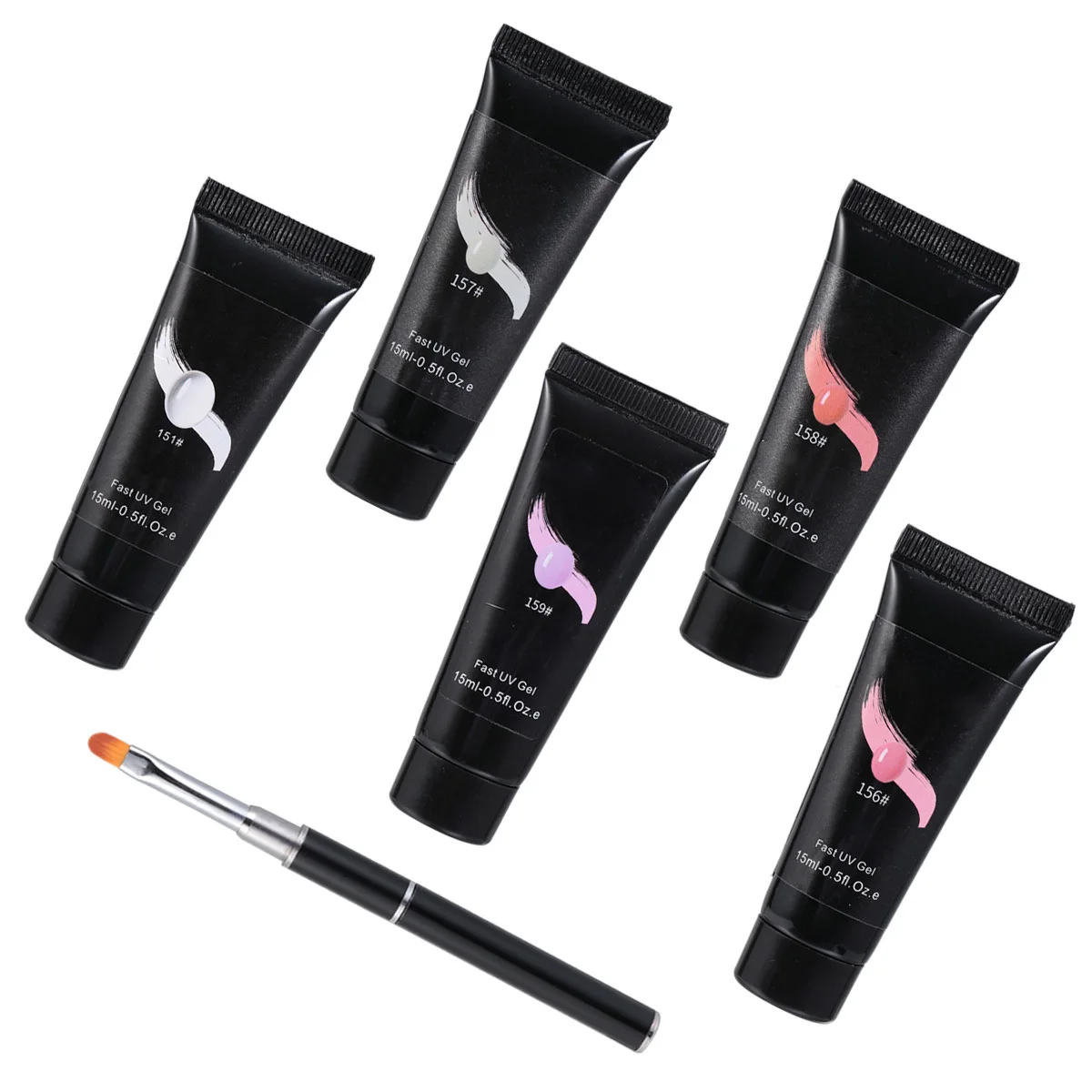 

5Pcs Uv Nail Gel Kit Natural Material Safe Formula Fast Drying Glossy Finish Nail Tips Gel for At-Home Manicure Art No Skill