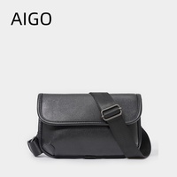 AIGO New Men Small Crossbody Square Bag Pu Leather Black Color Street Style Small Shoulder Bag Mobile Phone Bag Diagonal Bag