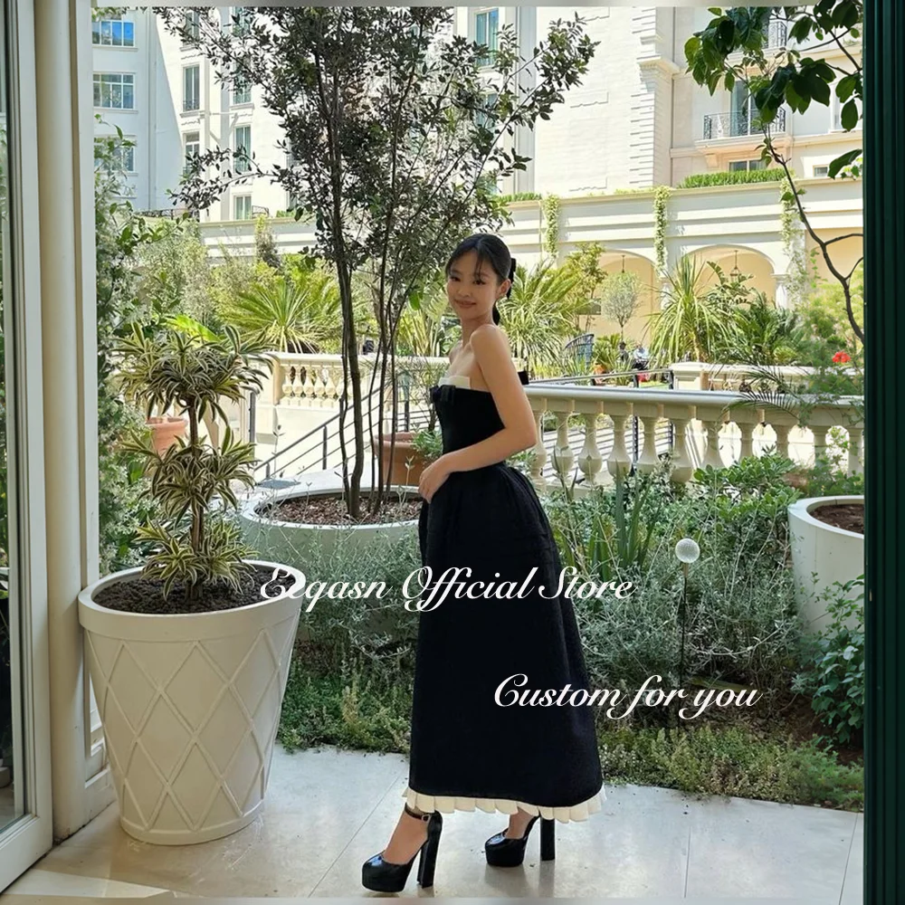 Elegant Black And White Wed Party Dress Ankle Length Satin Pleat Formal Evening Event Dresses for Formal Occasion Customized