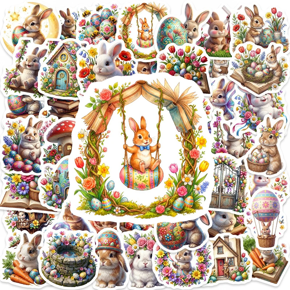 

10/30/50pcs Happy Easter Cartoon Stickers Cute Rabbit Eggs Decals for Stationery Notebook Laptop Car Waterproof Sticker DIY Gift