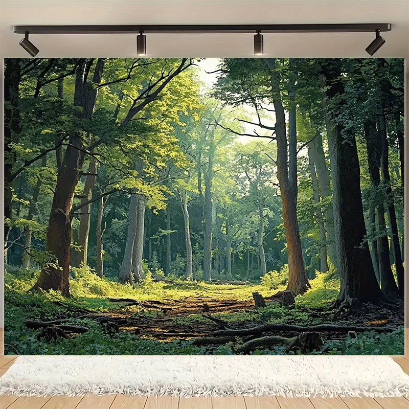 Frühlingsgrüner Waldfotohintergrund aus Polyester, Partybanner, perfekte Festivaltreffen, Heimdekoration