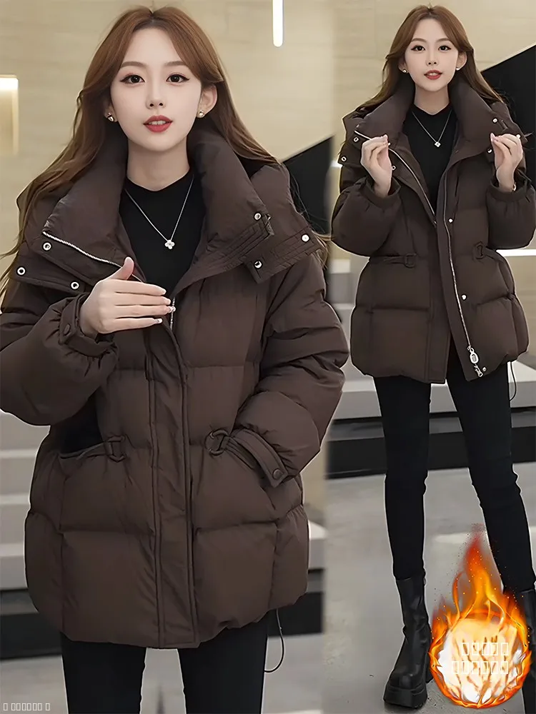 

Thiened down Cotton Jaet Women's Winter Coat Warm Hooded Padded Coat Commute Sle Regular Sve Long Zipper Pure Color