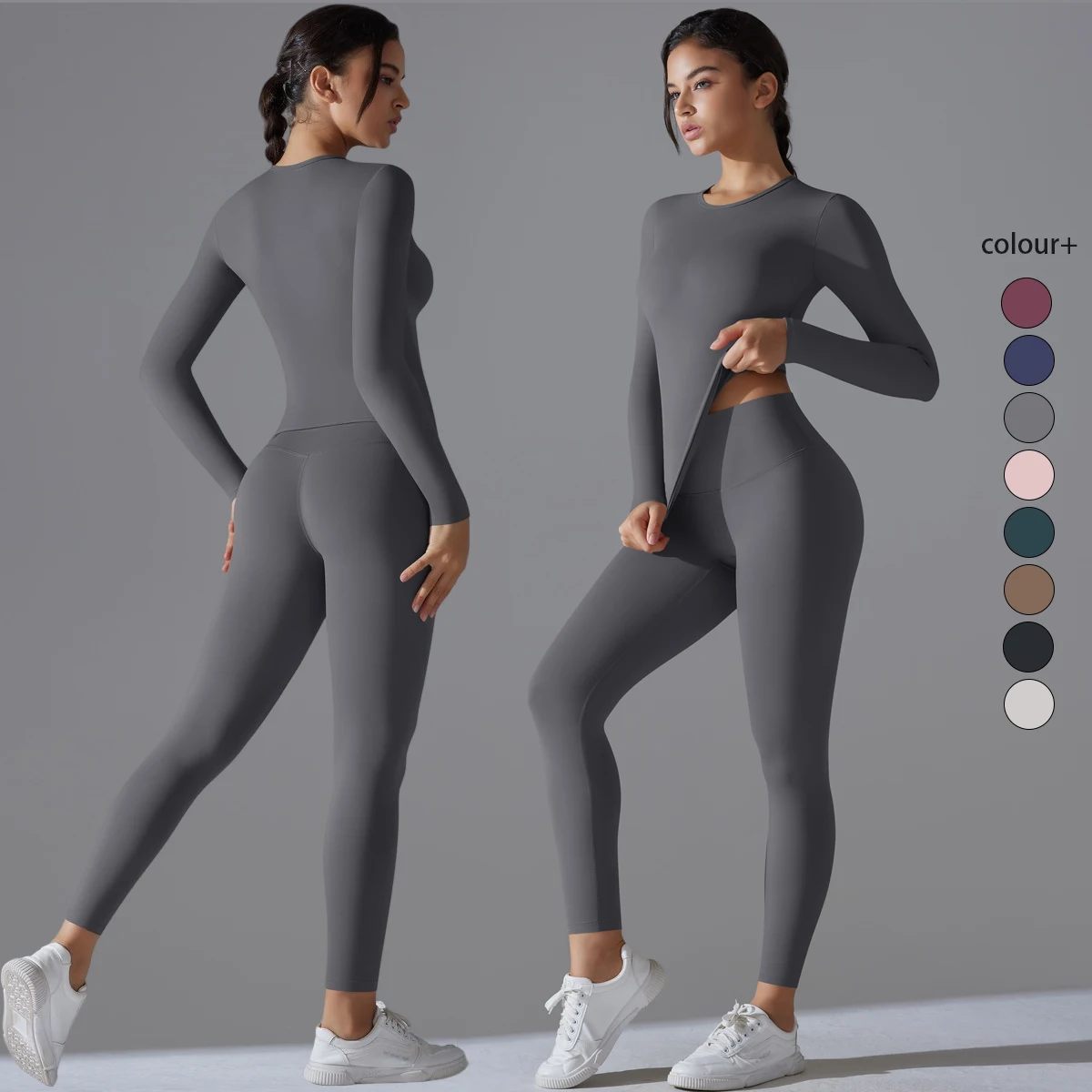 Yoga Suit Sports Set Sleeve Breathable Stretchy GYM Yoga Slim Fitness Active Top BreathableTummy Control Slimming Booty Leggings