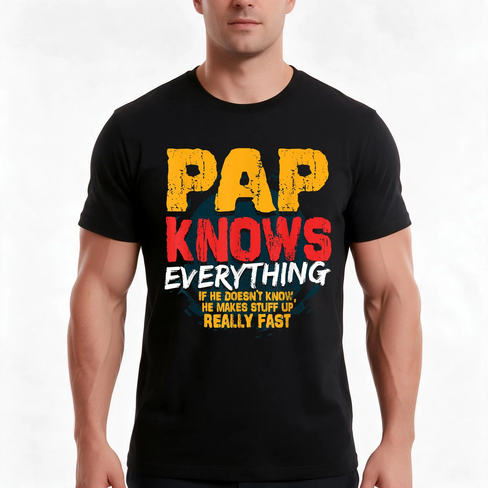 Mens Pap Knows Everything Funny Pap Fathers Day Gifts T-Shirt Summer Casual Cotton Tee Oversized Streetwear Tops 100% Cotton