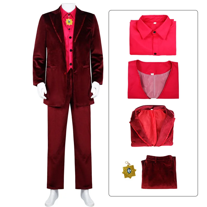 Movie Renfield Vampire Dracula Cosplay Costume Adult Men Red Velvet Suit Halloween Cosplay Carnival Party Outfit