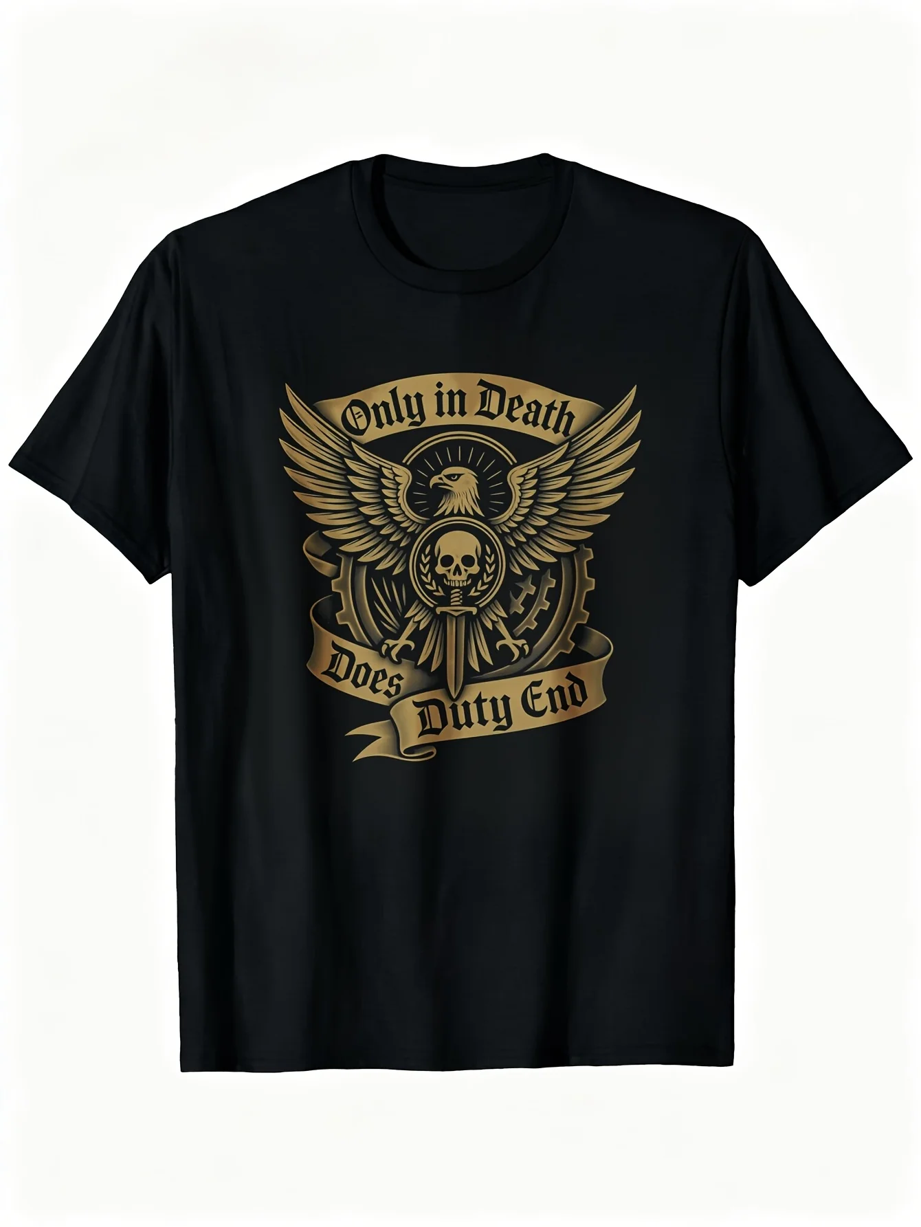Wargaming T-Shirt: Duty Concludes Only with Death Unisex All-Season Black Casual Crew Neck T Shirt