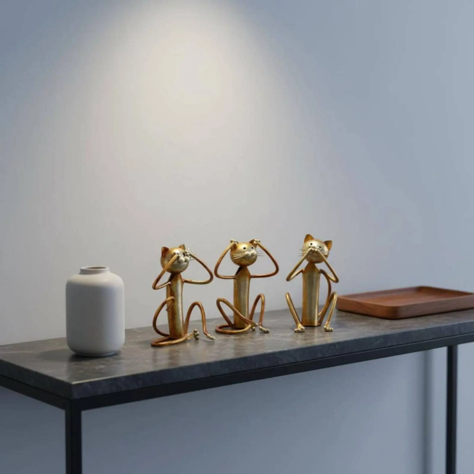

3 Pieces Metal Feline Statue Set Creative Design Vintage Feline Ornaments Decorative Feline Sculpture Handmade Craft for Office