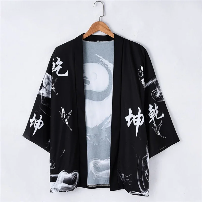 

Anime Thin Robe Clothes 2020 Japanese Style Black Casual Kimono Streetwear Men Women Fashion Cardigan Japan Harajuku robe