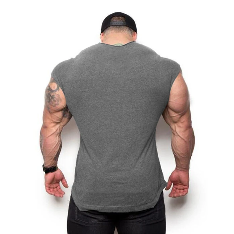 Schlichte Herren Casual Fitness Tanktops Gym Bodybuilding Muskeltraining T-Shirts Sommer Baumwolle Locker Atmungsaktiv Ärmellose Unterhemden – Detail 11