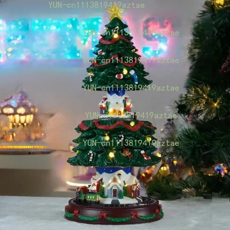 Oversized Christmas Tree Music Box with Rotating Train, Animated Holiday Home Ornament
