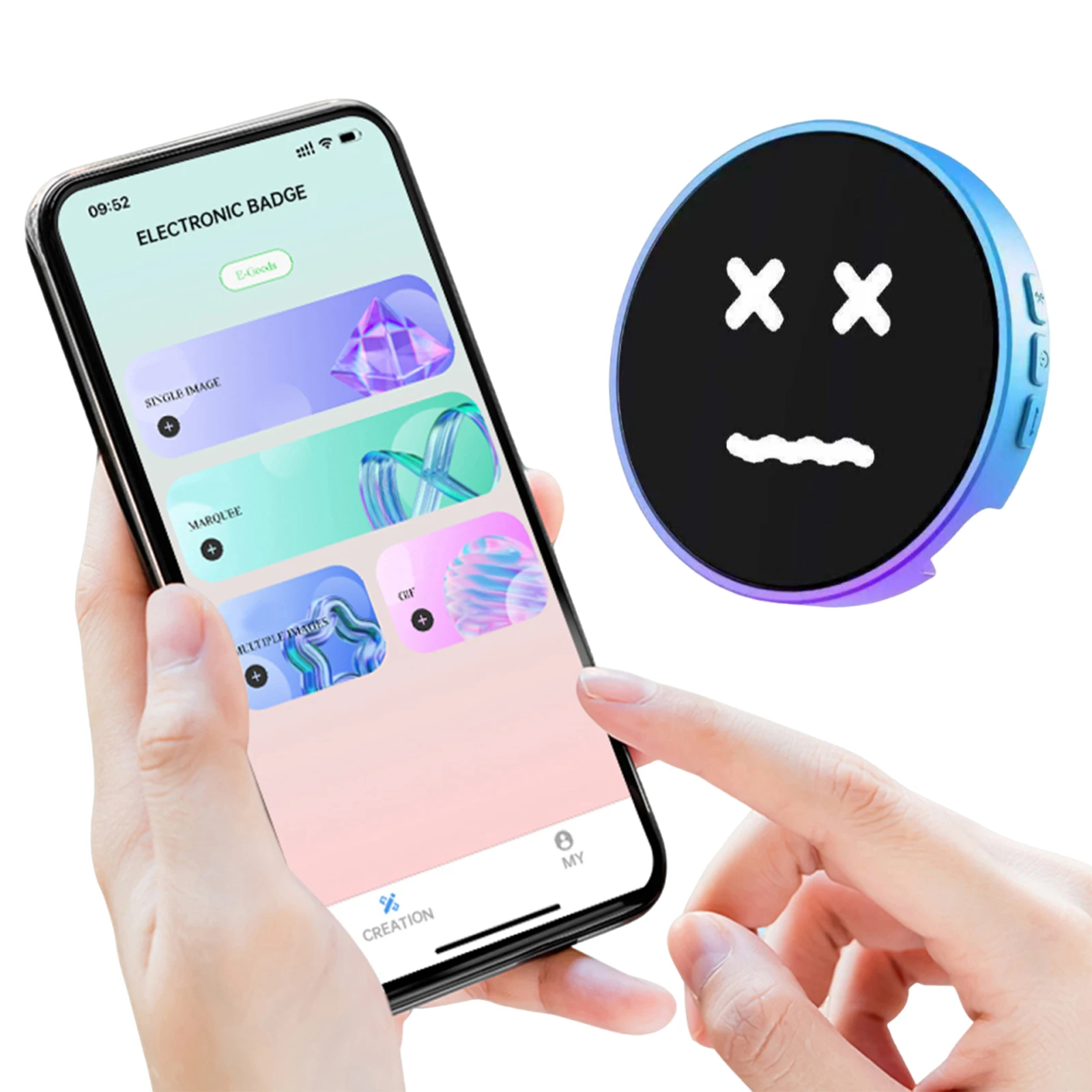 

BT Connection Peripheral Badges Touch Screen Dynamic Smart Display Screen Animation Gradual Change Badge Gift for Friends