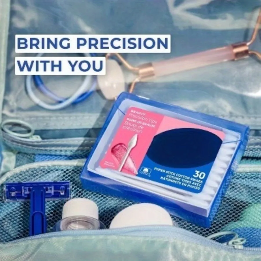 أطراف دقيقة لمسحات القطن - 30 عددًا، مثالية لتثبيت ميشابس الماسكارا واللمس أثناء التنقل