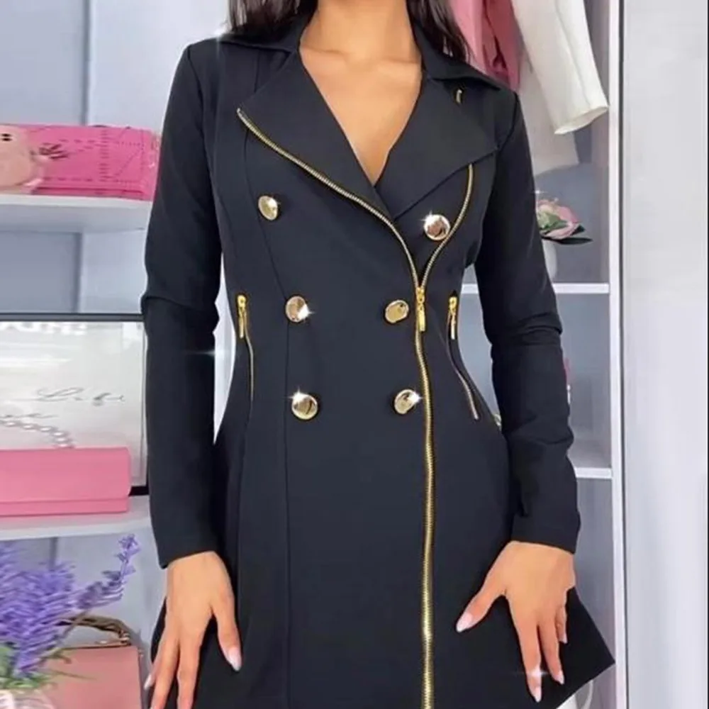 Blazer Dress for Women 2023 Autumn and Winter New Zipper Double Breasted Decorative Long Sleeve Suit Jacket Dresses Y2k Female