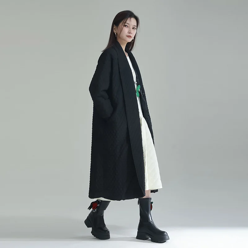 2024 spring clothes new Yamamoto dark design sense Ling cotton coat coat back slit button long cotton clothes wome