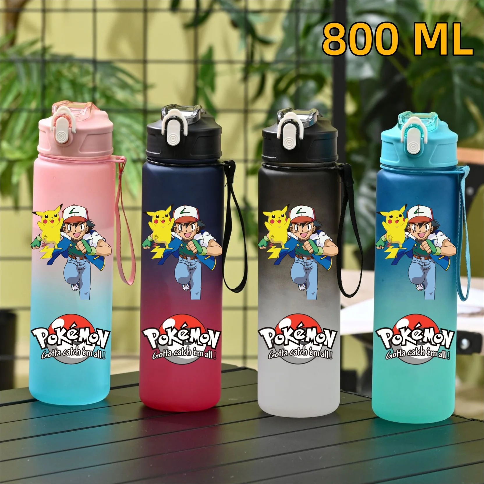 800 ml Pokemon Pikachu Sport-Wasserflasche mit Strohhalm, auslaufsicheres Trinkgeschirr, tragbarer Charizard-Wasserbecher aus Kunststoff, Fitness-Krug, Geschenk