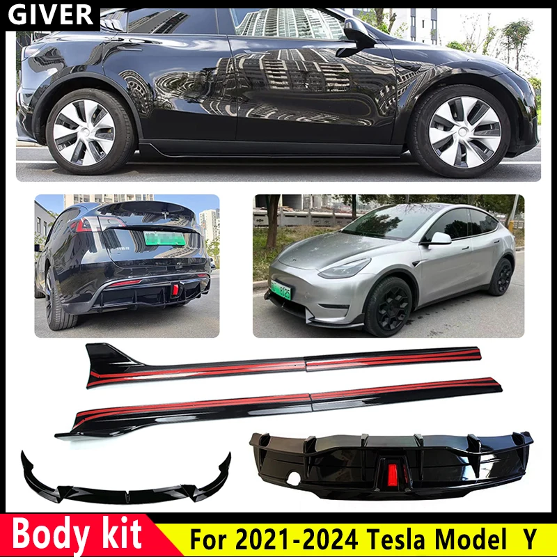 For 21-24Tesla Model Y Deflector Front Bumper Lips  Protection Trim Cover Modified Side Apron Body Kit Diffuser car Accessories