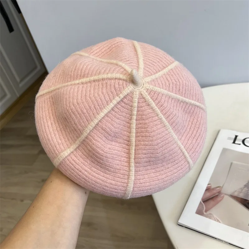 Neue Herbst Winter Baskenmütze Hut Für Frauen Achteckige Kappe Designer Top Qualität Wolle Weiche Warme Gestreiften Beste Abgestimmt Künstler Hut Geschenk – Detail 9