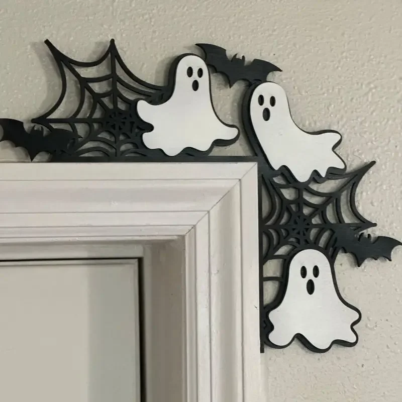 

Wooden Halloween Door Topper Halloween Door Corner Double-Sided Decorative Sign Character Witch Ghost Door Frame Logo